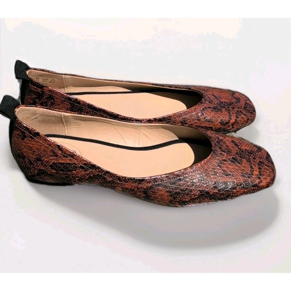 Franco Sarto  L-AILEE  Brown/Black Reptile Patent Shoes Flats Sz‎ 9.5M NWOB